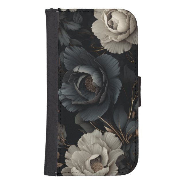 Black and White Flowers Samsung Galaxy Wallet Case (Front)