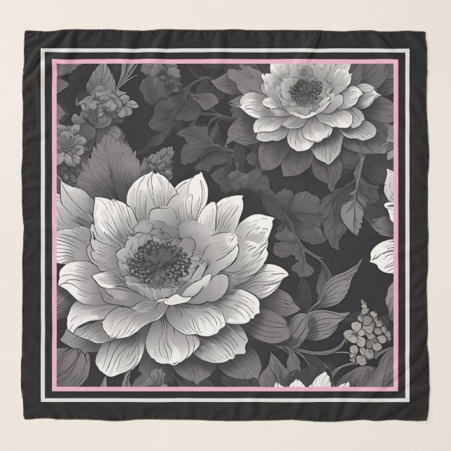 Black and White Flowers Scarf (Front)