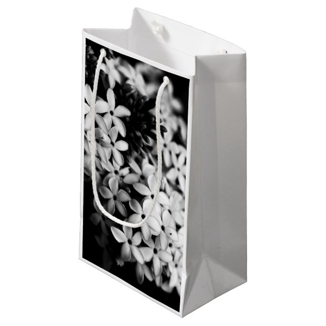 Black and White Flowers Small Gift Bag (Front Angled)
