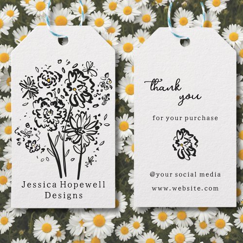 Black and White Flowers Thank You Business Hang Gift Tags