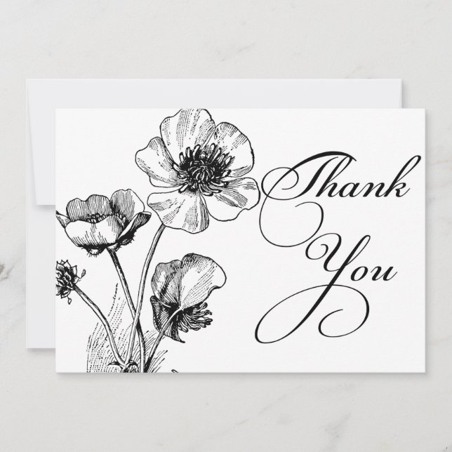 Black and White flowers Thank You Card (Front)