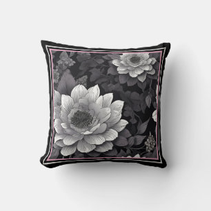 Black and White Flowers Throw Pillow