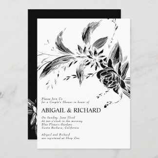 Black and white flowers wedding couples shower invitation