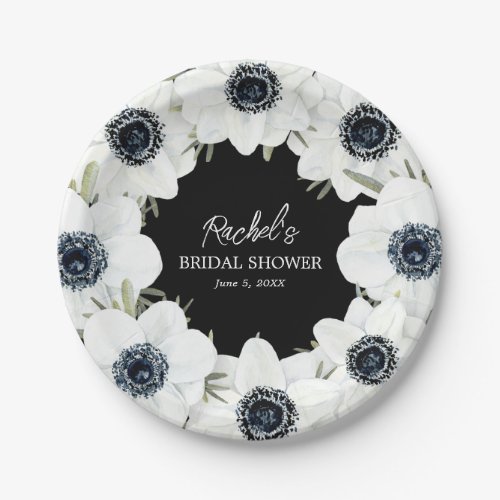 Black and White Flowers Wedding Paper Plates