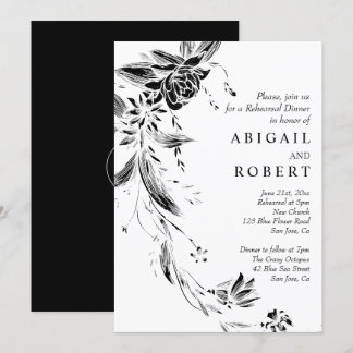 Black and white flowers wedding Rehearsal Dinner Invitation