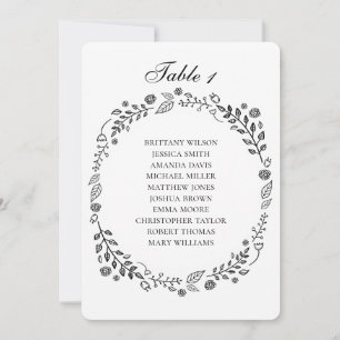 Black and white flowers wedding seating chart invitation