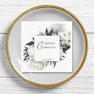 Black and white flowers wedding template napkins