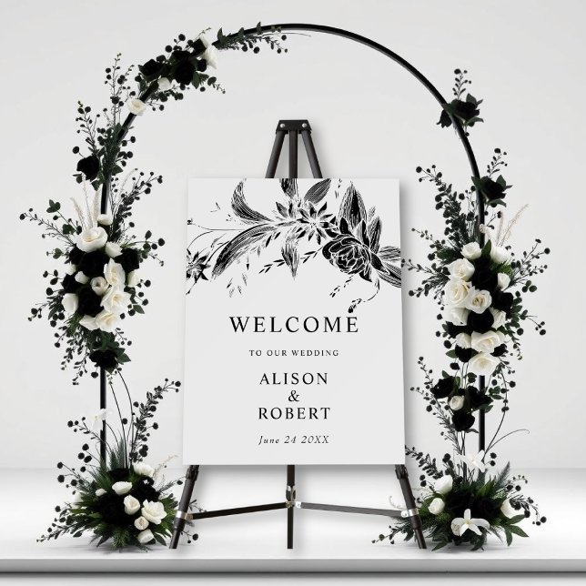 Black and white flowers wedding welcome sign (Creator Uploaded)