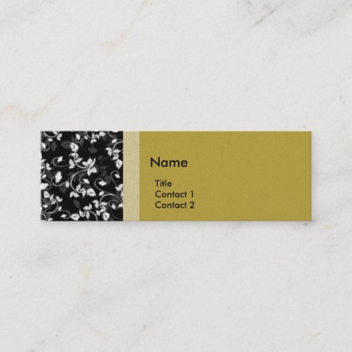 Black and White Flowers with Leaves on Gold Business Cards