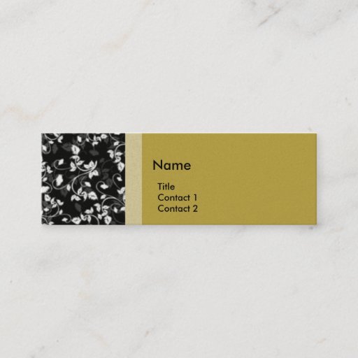 Customizable Black and White Flowers with Leaves on Gold Business Cards
