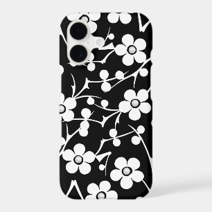 Black and White Flowers With Pearls iPhone 17 Case