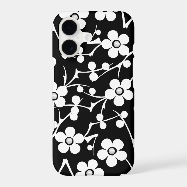 Black and White Flowers With Pearls Case-Mate iPhone Case (Back)