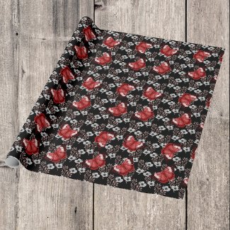Black and White Flowers With Red Butterflies