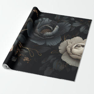 Black and White Flowers Wrapping Paper