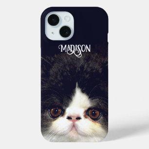 Black and white fluffy kitten cat iPhone 15 case