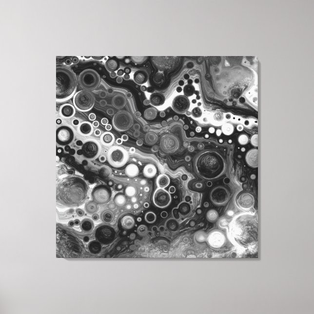 Black and White Fluid Art Modern Abstract Canvas Print (Front)