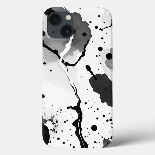 Black and White Fluid Ink Patterns with Splatters Case-Mate iPhone Case (Back)