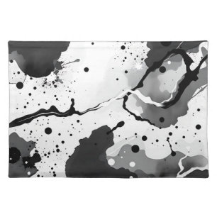 Black and White Fluid Ink Patterns with Splatters Cloth Placemat