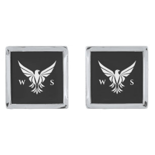 Black and White Flying Bald Eagle Monogram Initial Cufflinks