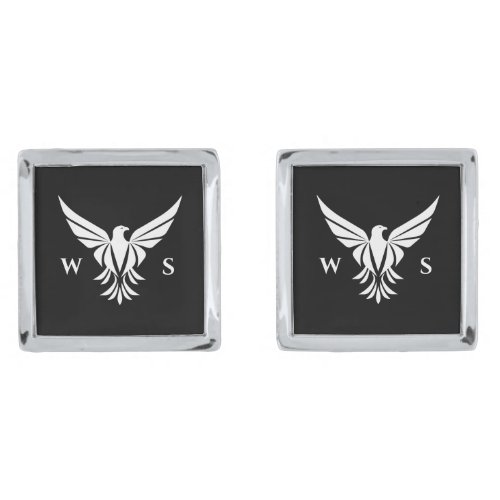 Black and White Flying Bald Eagle Monogram Initial Cufflinks