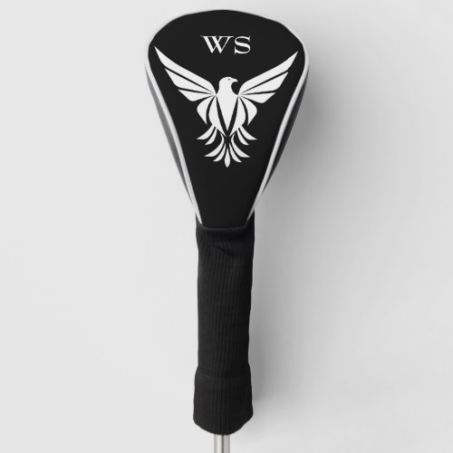 Black and White Flying Bald Eagle Monogram Initial Golf Head Cover