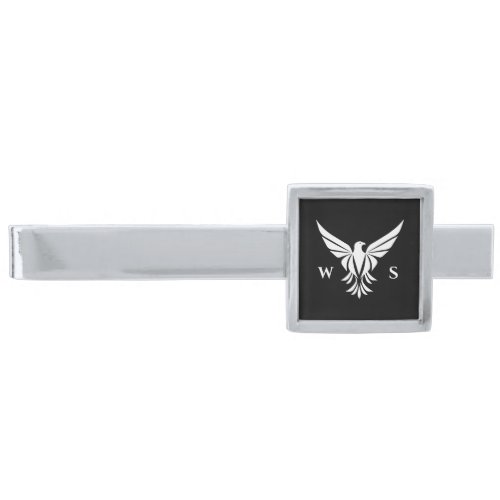 Black and White Flying Bald Eagle Monogram Initial Silver Finish Tie Bar