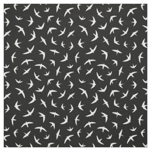 Black and White Flying Bird Pattern Fabric
