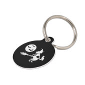 Black And White Flying Halloween Witch Silhouette Pet ID Tag (Side)