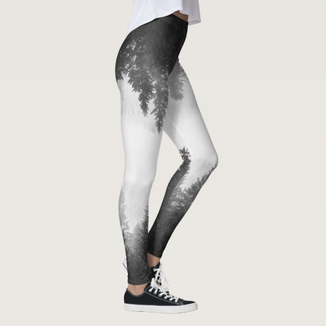 Black and white foggy mirrored forest leggings (Right)