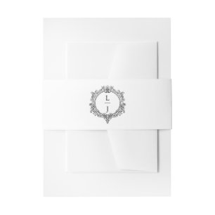 black and white foliage Crest wedding Invitation Belly Band