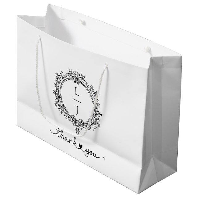 black and white foliage Crest wedding invitation Large Gift Bag (Front Angled)