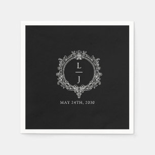 black and white foliage Crest wedding Napkins