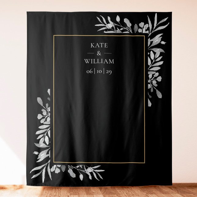 Black And White Foliage Gold Photo Booth Backdrop (Creator Uploaded)