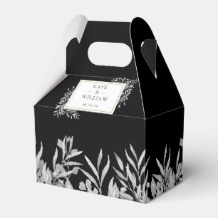 Black And White Foliage Gold Wedding  Favor Boxes