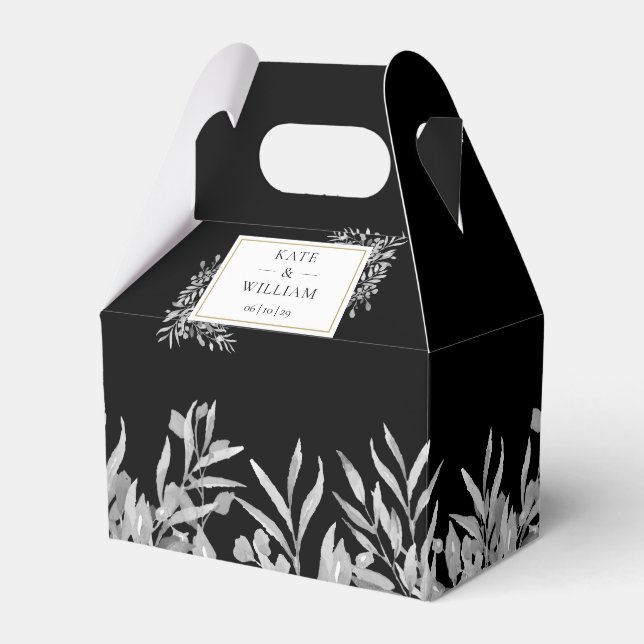 Black And White Foliage Gold Wedding  Favor Boxes (Front Side)