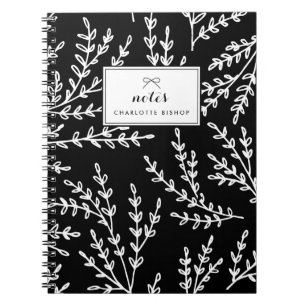 Black and White Foliage Pattern Personalized Notebook