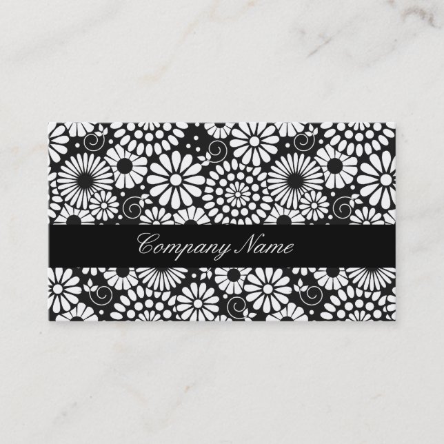 Black and White Folk Flowers Chic Retro Makeup  Business Card (Front)