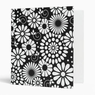 Black and White Folk Flowers Chic Retro Pattern Binder