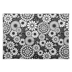 Black and White Folk Flowers Chic Retro Pattern Cloth Placemat