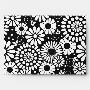 Black and White Folk Flowers Chic Retro Pattern Envelope