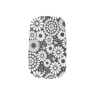 Black and White Folk Flowers Chic Retro Pattern Minx Nail Art