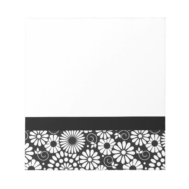 Black and White Folk Flowers Chic Retro Pattern Notepad (Front)