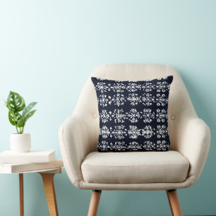 Black and White Folk Pattern Throw Pillow