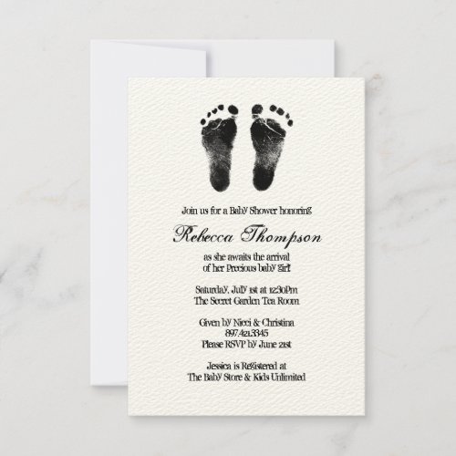 Black and White Foot Prints Baby Shower Custom Invitations