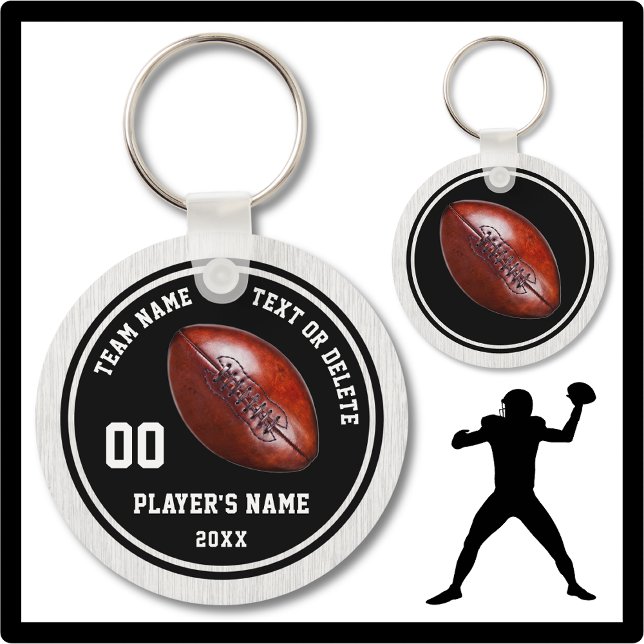 Black and White Football Keychains, Personalized Keychain (Cheap football player gifts. Football team gifts cheap. Cheap football party favors. Black and Gray.)