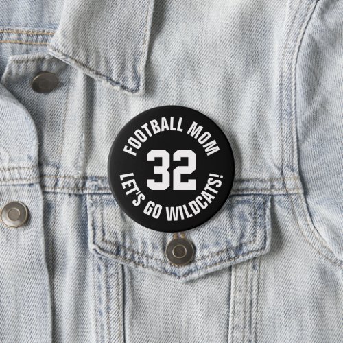 Black and White Football Mom Jersey Number Button