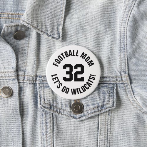 Black and White Football Mom Jersey Number Button