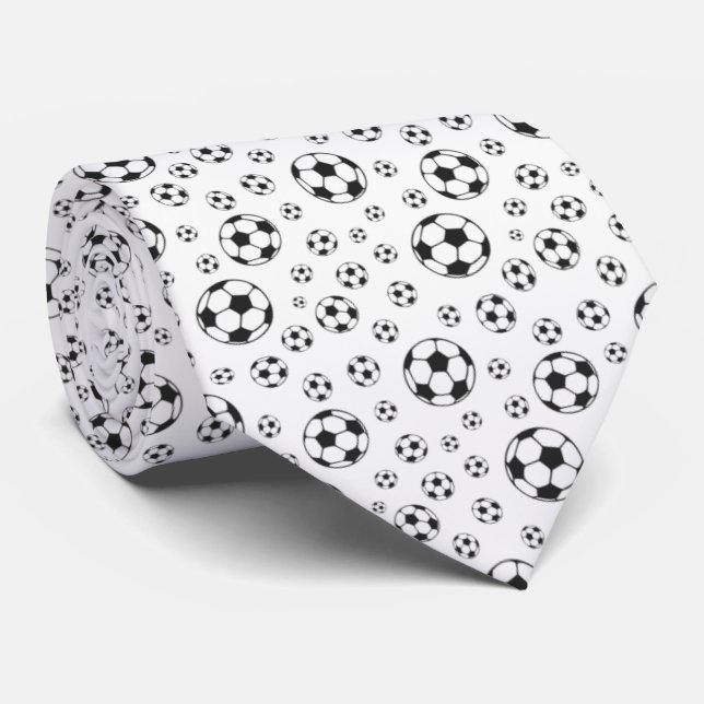 Black and White Football Soccer Ball Pattern Neck Tie (Rolled)