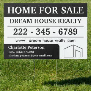 Black And White For Sale Real Estate Yard Sign