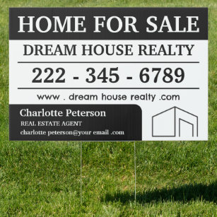 Black And White For Sale Real Estate Yard Sign